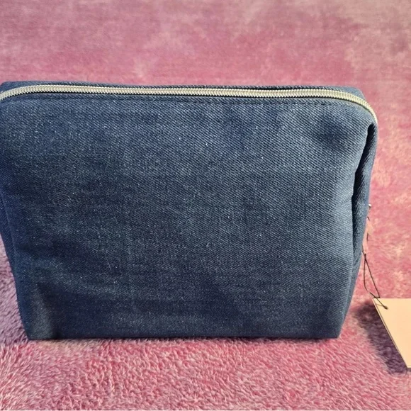 Juicy Couture Denim Blue Cosmetic Bag with Pink Accents - Picture 5 of 6